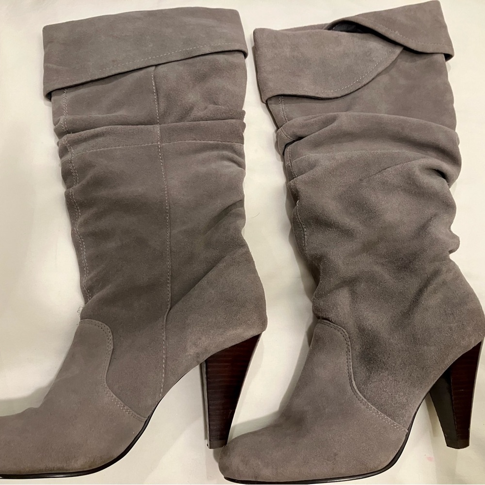 Gray Suede Slouchy Boots